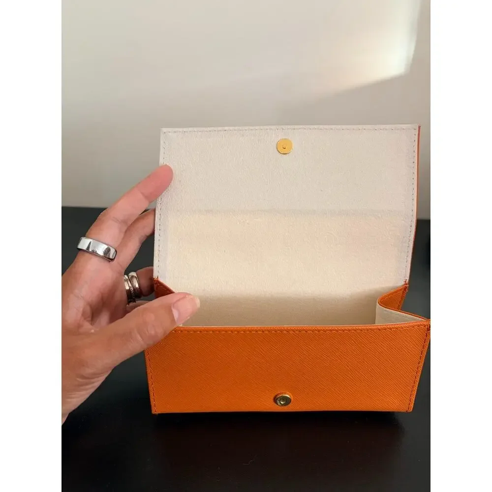 Tory Burch Orange Saffiano Leather Folding Eyeglass Sunglasses Case Gold Logo